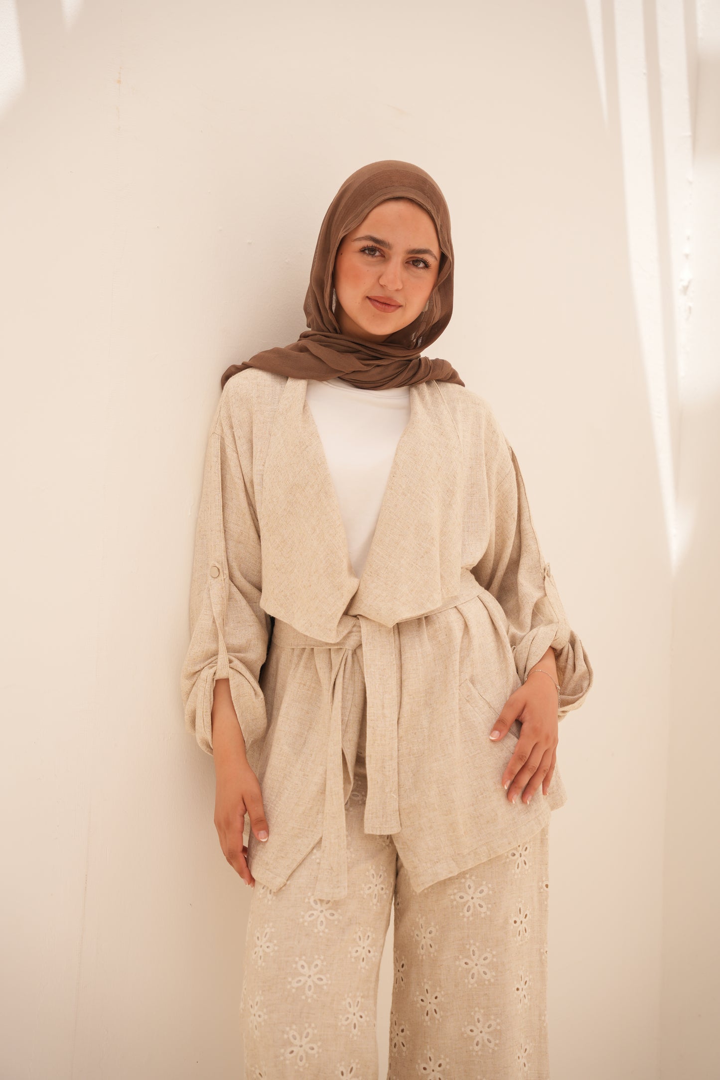 Linen suit with embroidered trousers