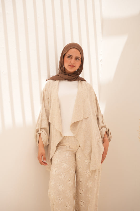 Linen suit with embroidered trousers